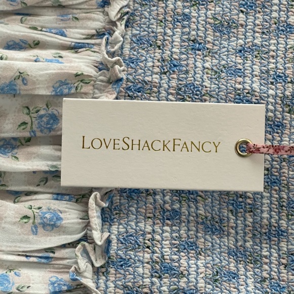 NEW LOVESHACKFANCY Roux Smocked Floral Skirt POWDER BLUE Ruffle Edge Large - Picture 2 of 10